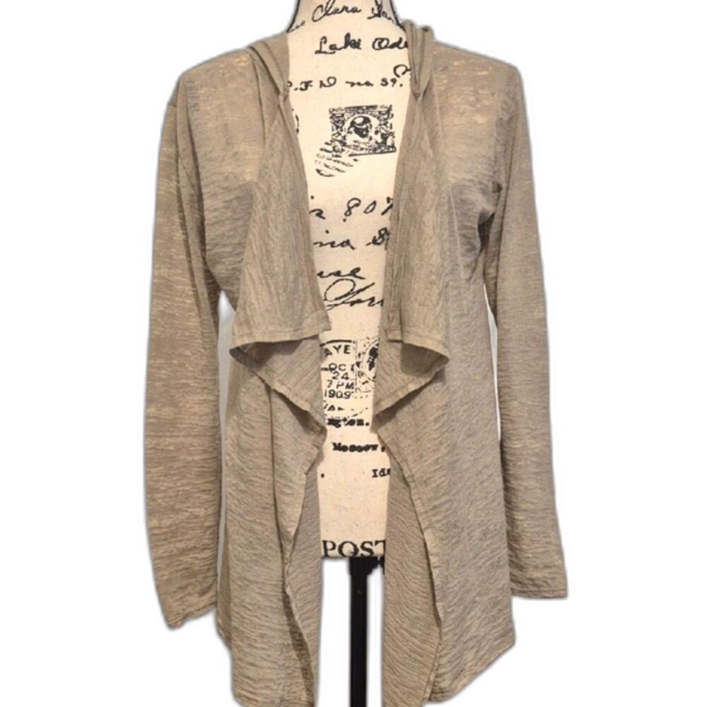 Organic Cotton Hooded Waterfall Cardigan M Eco Yoga Boho Open Front burnout
